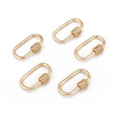 Brass Micro Pave Clear Cubic Zirconia Screw Carabiner Lock Charms ZIRC-T010-10G-1