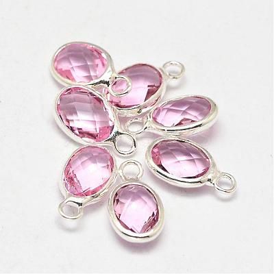 Oval Faceted Silver Color Plated Brass Glass Charms GLAA-O015-01S-1