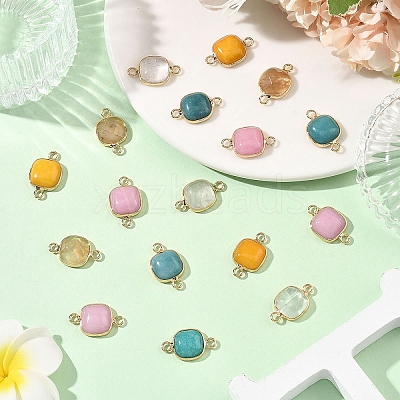10Pcs 5 Styles Tigerskin Glass & Dyed Natural White Jade & Quartz Crystal Square Links Connector Charmss G-YW0002-75-1