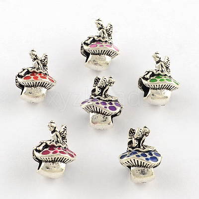 Antique Silver Plated Fairy and Mushroom Tibetan Style Alloy Enamel European Beads X-ENAM-Q421-12-1