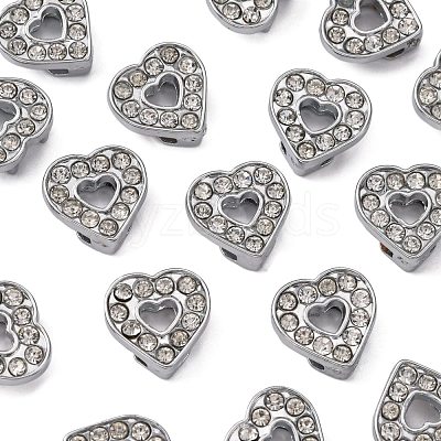 Alloy Heart Slide Charms with Grade A Rhinestones ALRI-R034-06-1
