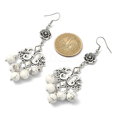 Natural Howlite Beaded Drop Earrings EJEW-JE05385-01-1