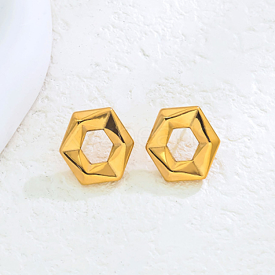 Stainless Steel Hollow Hexagon Stud Earrings FX5450-1