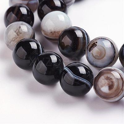 Natural Black Striped Agate/Banded Agate Beads Strands G-J359-01-6mm-1