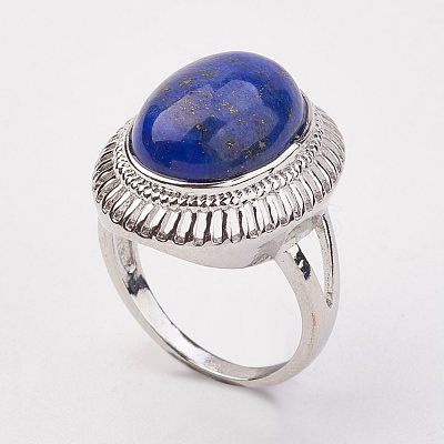 Natural Lapis Lazuli Finger Rings X-RJEW-P122-18-1