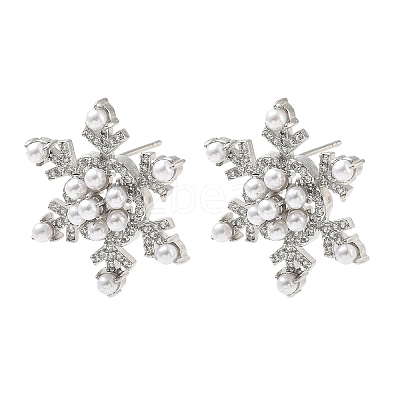Snowflake Brass Micro Pave Cubic Zirconia Stud Earrings EJEW-G452-03P-1
