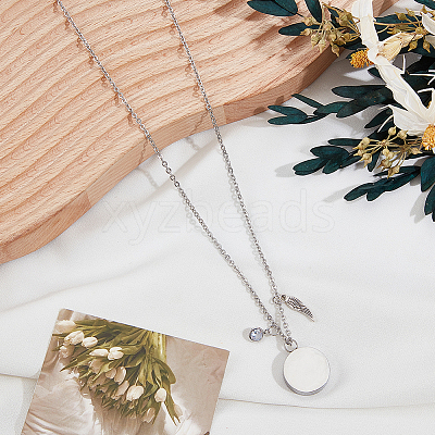 304 Stainless Steel Flat Round Perfume Bottle Pendant Necklaces NJEW-DR00020-1