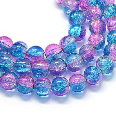 Baking Paint Transparent Crackle Glass Round Bead Strands DGLA-Q018-8mm-64-1