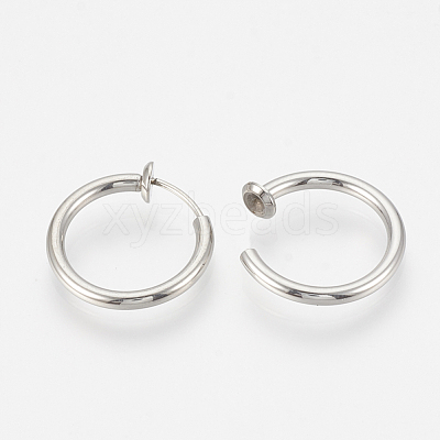 Tarnish Resistant 201 Stainless Steel Retractable Clip-on Hoop Earrings STAS-S100-02-1