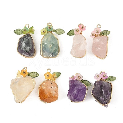 Raw Rough Natural Mixed Stone Copper Wire Wrapped Pendants PALLOY-JF06061-1