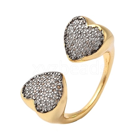 Rack Plating Brass Micro Pave Clear Cubic Zirconia Cuff Rings for Women RJEW-G325-13E-GP-1