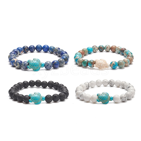 4Pcs 4 Style Natural Mixed Gemstone & Synthetic Turquoise(Dyed) Tortoise Beaded Stretch Bracelets Set for Women BJEW-TA00211-1