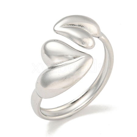 Non-Tarnish 304 Stainless Steel Heart Open Cuff Ring for Women X-RJEW-A043-31P-1