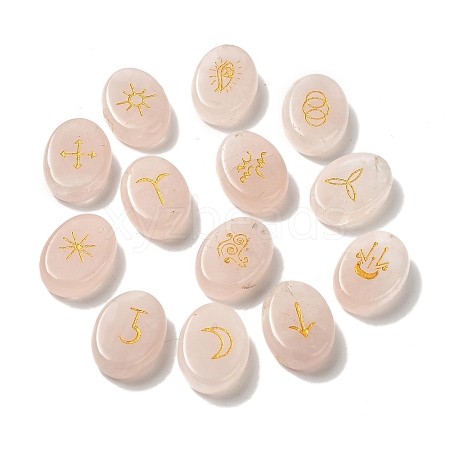 13Pcs Natural Rose Quartz Rune Stone G-C095-02A-1