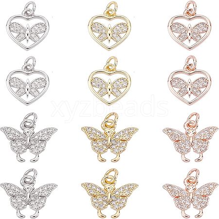 SUPERFINDINGS 12Pcs 2 Style Brass Micro Pave Cubic Zirconia Pendants KK-FH0002-82-1