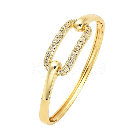 Brass Micro Pave Clear Cubic Zirconia Hollow Rectangle Hinged Bangles for Woman BJEW-M312-03C-G-1