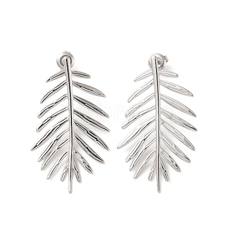 Non-Tarnish Leaf 304 Stainless Steel Stud Earrings for Women EJEW-L272-034P-06-1