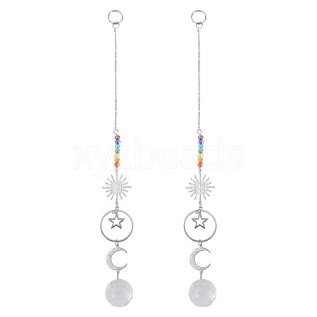 2Pcs Brass Sun Moon Star Hanging Ornaments HJEW-TA00371-1