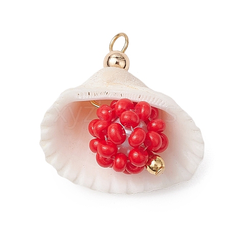 Clam Shell & Glass Seed Beaded Pendants PALLOY-MZ00526-02-1