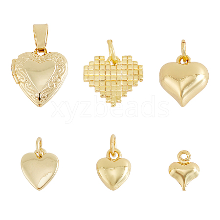 HOBBIESAY 24Pcs 6 Style Brass Pendants KK-HY0001-43-1