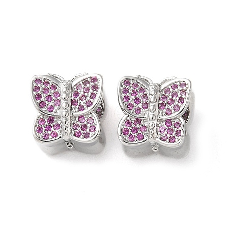 Butterfly Brass Micro Pave Cubic Zirconia European Beads KK-C086-16P-01-1