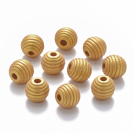 Painted Natural Wood Beehive Beads WOOD-Q040-019B-B01-1