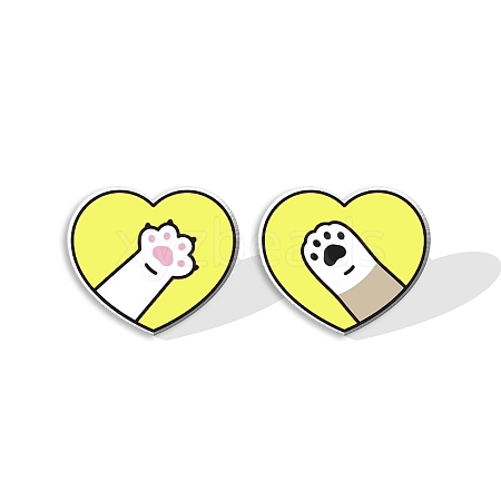 Acrylic Heart with Footprint Stud Earrings for Women PW-WGFA095-09-1