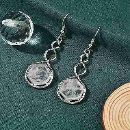 Hexagon Natural Quartz Crystal Dangle Earrings EJEW-K298-01P-02-1