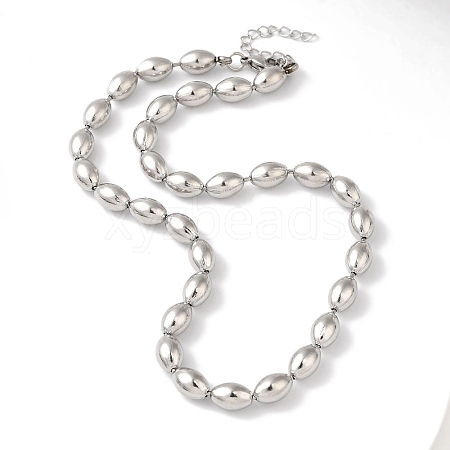 Non-Tarnish 304 Stainless Steel Rice Beads Necklace for Women NJEW-B107-04P-1