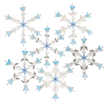 6Pcs 6 Styles Alloy & Glass Beaded Snowflake Multi-Strand Links PALLOY-SP00005-1