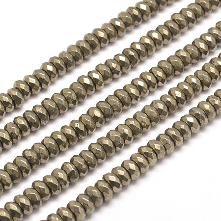 Faceted Rondelle Natural Pyrite Beads Strands G-I126-11-3x2mm-1