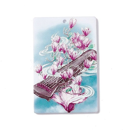 Embossed Flower Printed Acrylic Pendants MACR-J121-02A-1