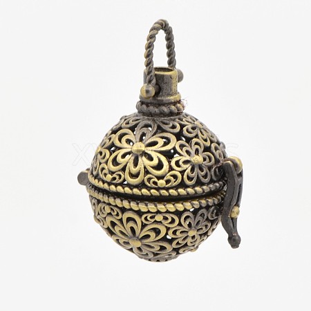 Vintage Filigree Round Brass Cage Pendants KK-D389-13AB-1