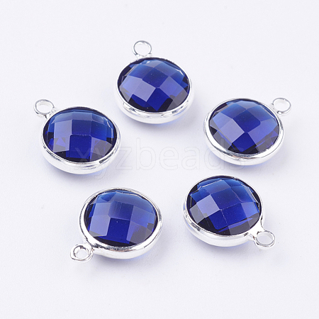 Silver Color Plated Brass Glass Flat Round Charms X-GLAA-M003-A-27S-1