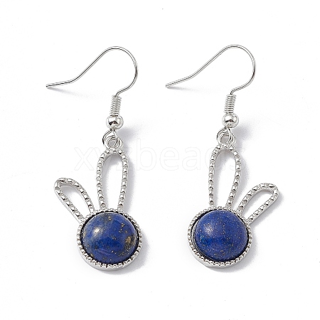 Natural Lapis Lazuli Rabbit Dangle Earrings EJEW-A092-05P-21-1