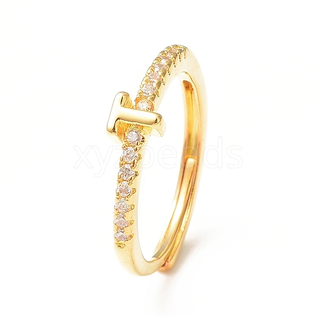 Clear Cubic Zirconia Initial Letter Adjustable Ring RJEW-C052-01G-T-1