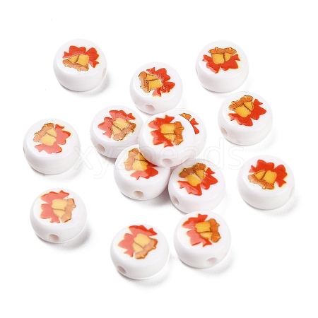 Christmas Theme Printed Opauqe Acrylic Beads OACR-R004-01J-1