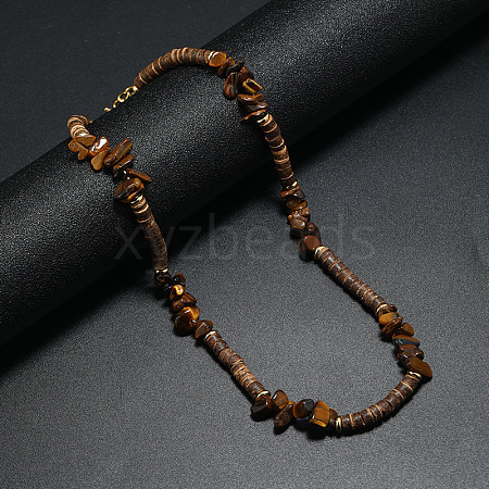 Bohemian Natural Tiger Eye & Coconut & Shell Surf Punk Beaded Necklaces for Men NI4745-2-1