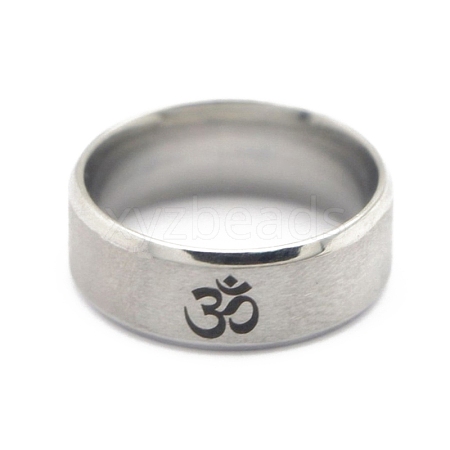 Ohm/Aum Yoga Theme Stainless Steel Plain Band Ring for Women CHAK-PW0001-003B-01-1