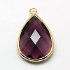 Golden Tone Brass Glass Teardrop Pendants GLAA-M006-A-06G-1