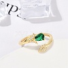 Rack Plating Leaf Brass Micro Pave Cubic Zirconia Cuff Rings for Women RJEW-M028-65G-5