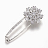 Brass Micro Pave Cubic Zirconia Safety Brooch X-JEWB-I010-08P-1