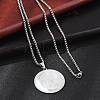 304 Stainless Steel Flat Round with Arabic Pendant Box Chain Necklaces for Women Men NJEW-R013-03P-3