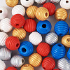 50Pcs 5 Styles Painted Natural Wood Beehive European Beads WOOD-FW0001-01-4