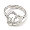 Heart with Letter Rack Plating Brass Micro Pave Cubic Zirconia Adjustable Rings for Women RJEW-I105-06P-V-2