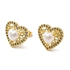 Heart ABS Imitation Pearl Studs Earrings EJEW-K289-01G-2