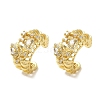 Rack Plating Brass Pave Clear Cubic Zirconia Hollow Croissant Ring Cuff Earrings for Women EJEW-P280-17G-1