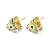 Glass Triangle with Enamel Evil Eye Stud Earrings EJEW-P210-01G-02-1