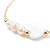 Natural Pearl & Shell Heart with Evil Eye Link Bracelet with Brass Chains for Women BJEW-JB08329-02-5