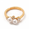 Shell Pearl Beaded Adjustable Ring with Clear Cubic Zirconia RJEW-C048-14G-2